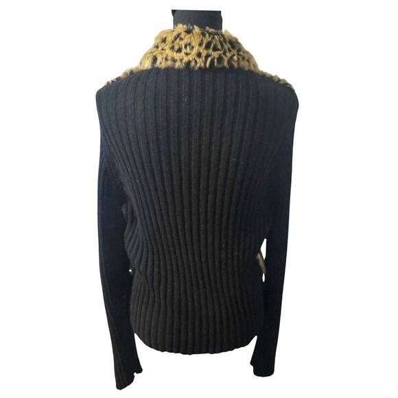 Vintage Y2K Brown & Black Leopard Print Size L Indie Glam Punk Faux Fur Jacket - Picture 2 of 7